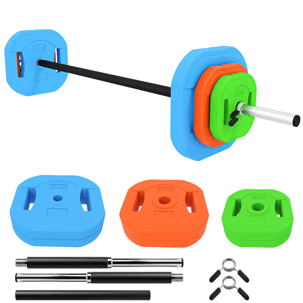 Juego de mancuernas con barra ajustable de 30 kg — Multicolor