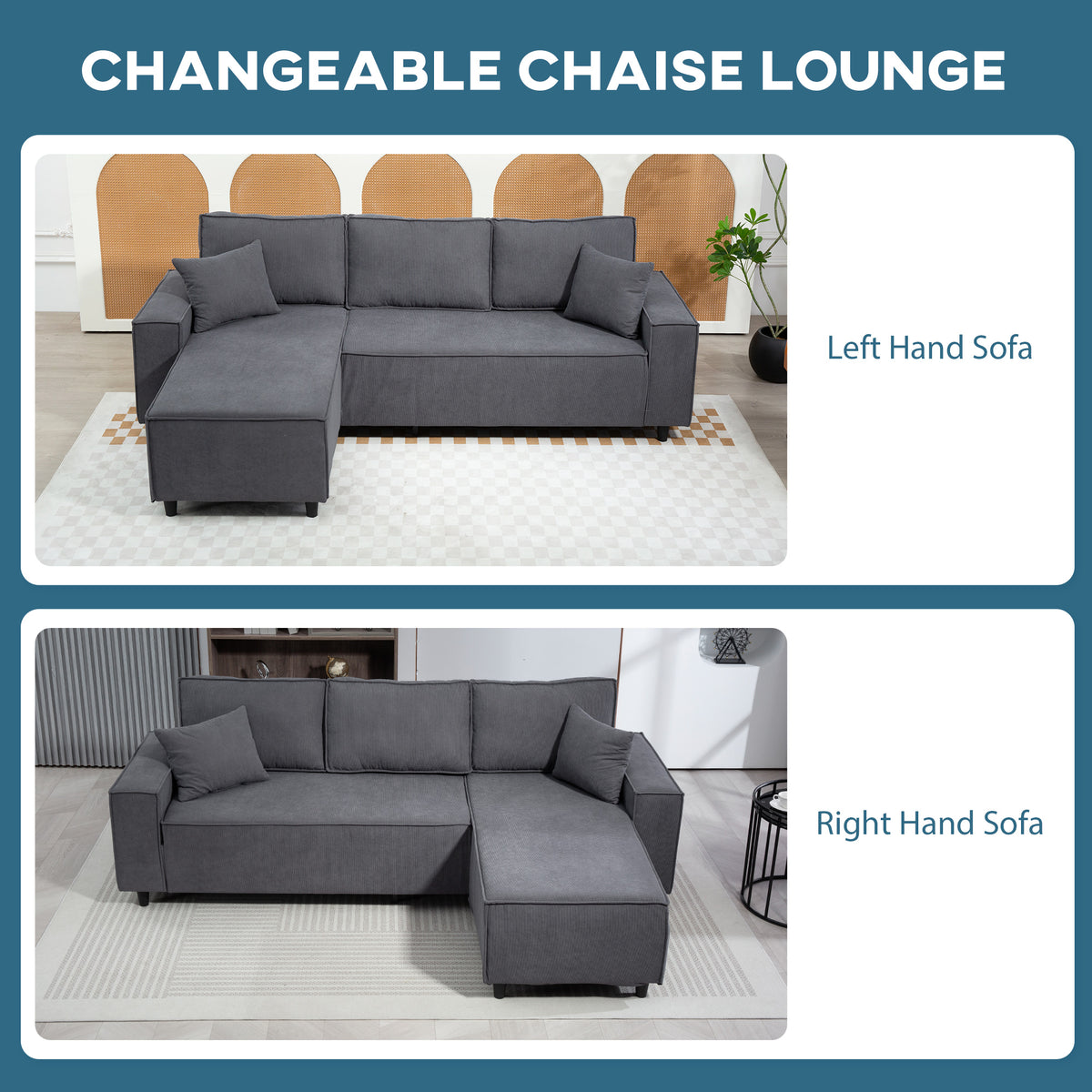 Corner Sofa with Changeable Chaise Corduroy