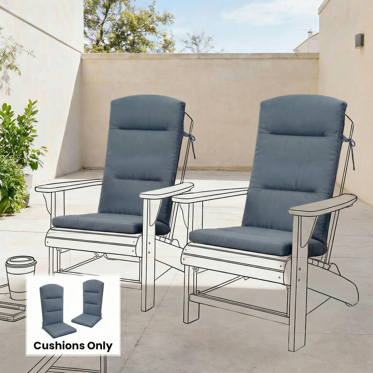 Cojín para silla Adirondack con respaldo y correas de sujeción