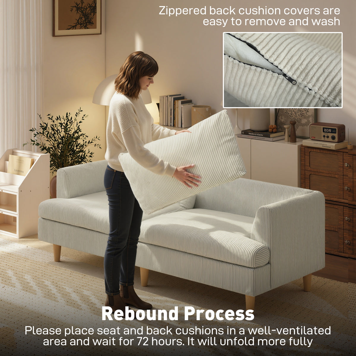 Sofa 3 seater modern corduroy spring cushions