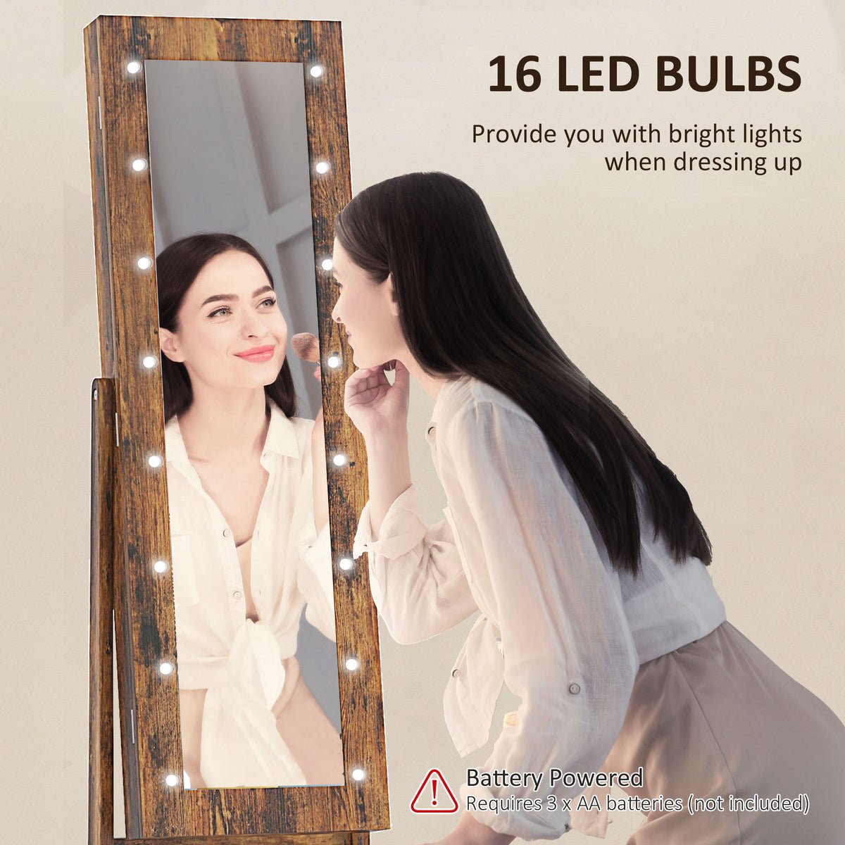 Alcancía de joyas sobre pie con espejo iluminado y LED