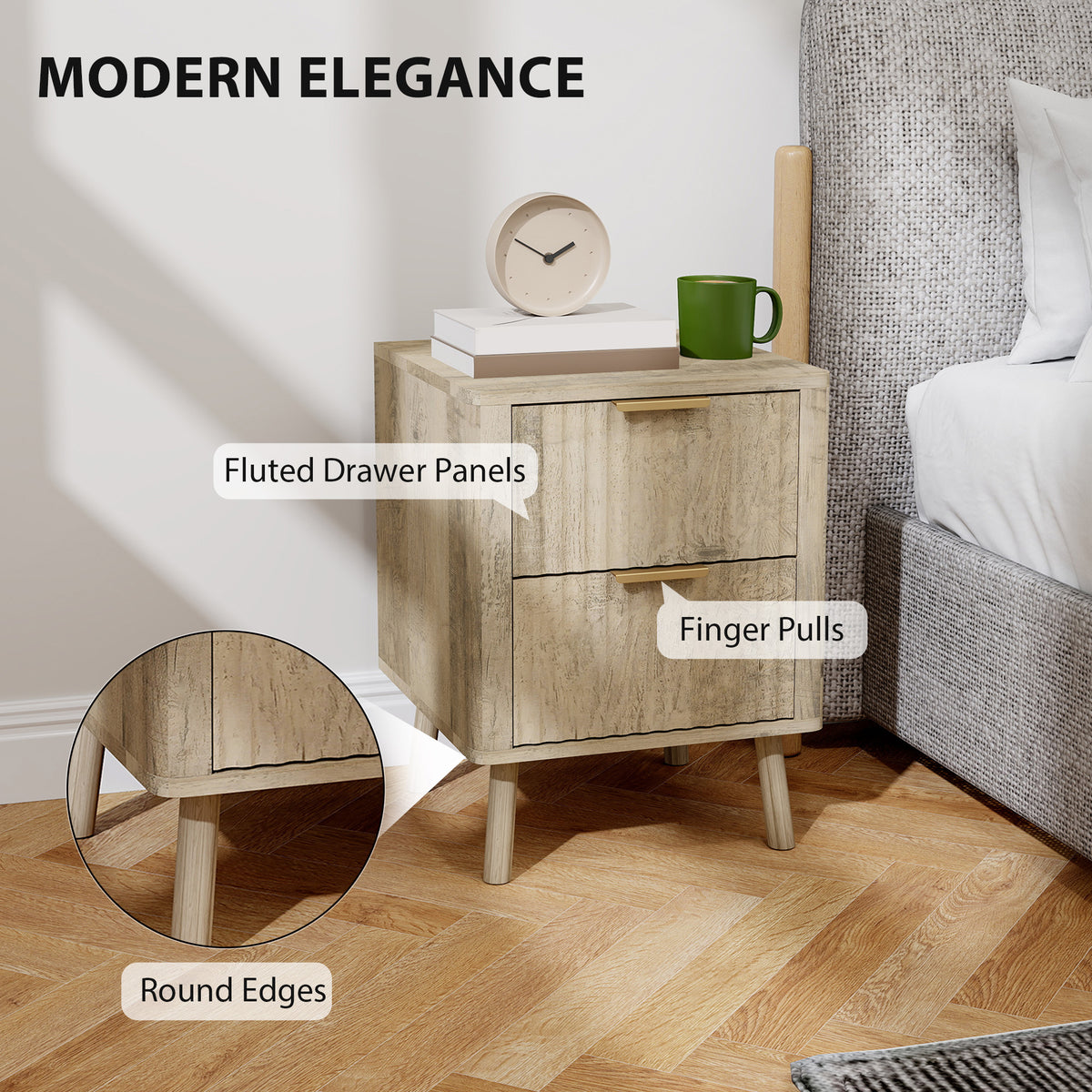 Fluted Drawer Nightstands Set — Set of 2