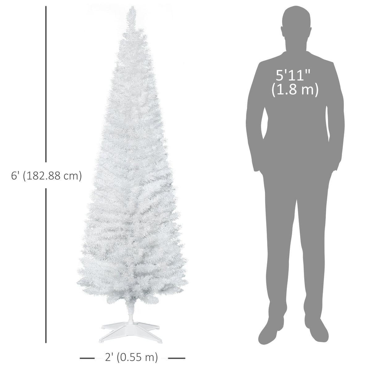 Pino de Navidad artificial delgado estilo lápiz 6 pi
