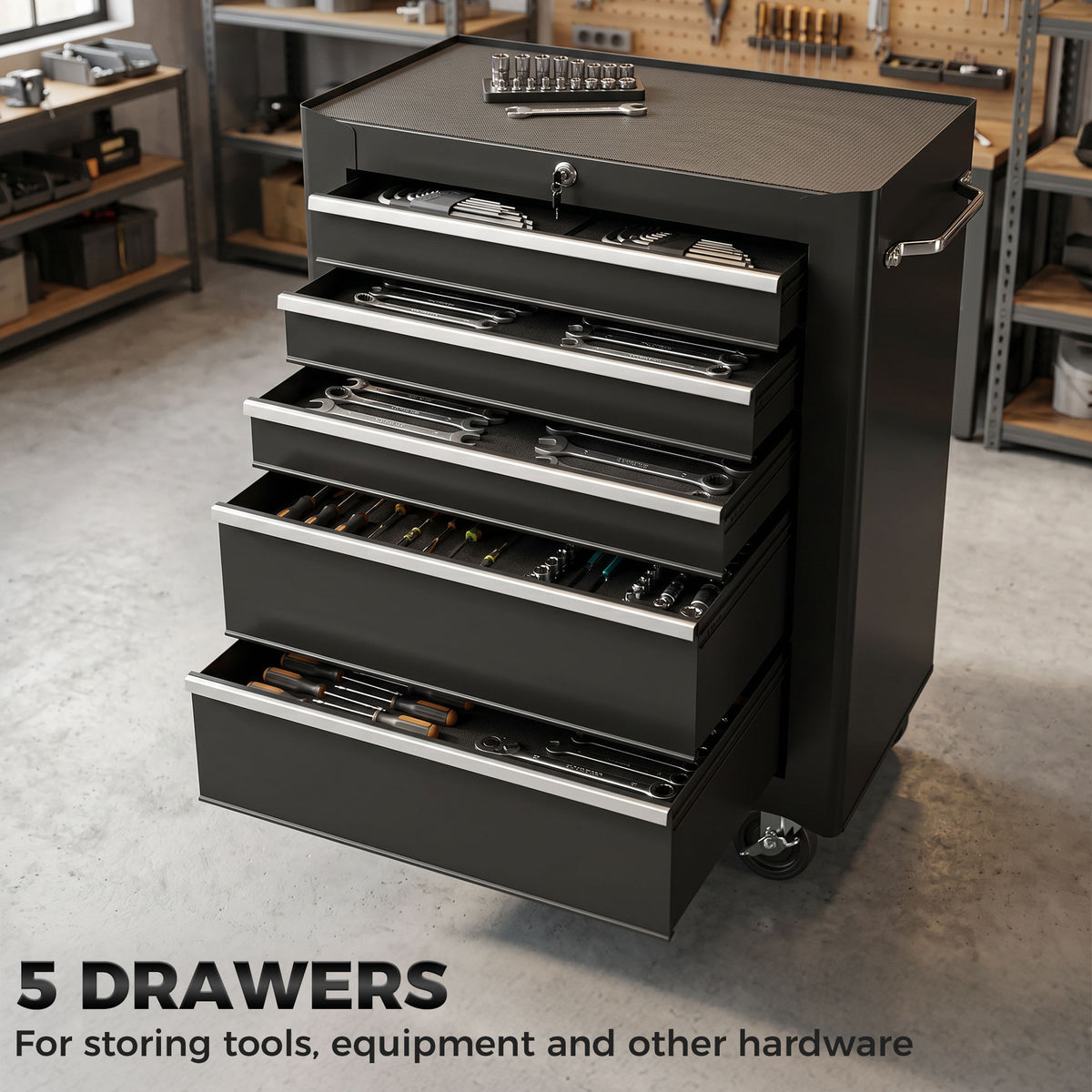 5-Drawer Rolling Lockable Steel Tool Chest