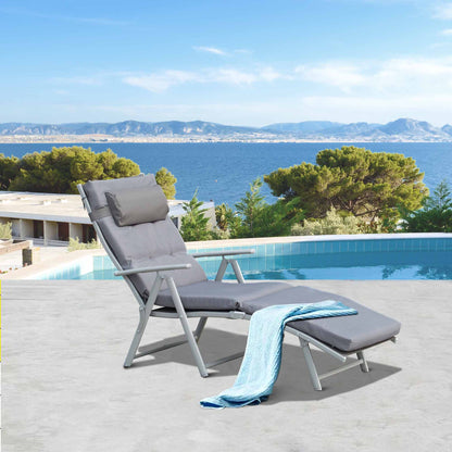 Folding Outdoor Chaise Lounger 7-Position Adjustable with Cushion