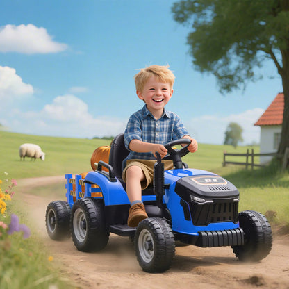 12V Kids Electric Ride-On Tractor with Trailer