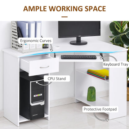 L-Shaped Desk with Drawer and Keyboard Tray