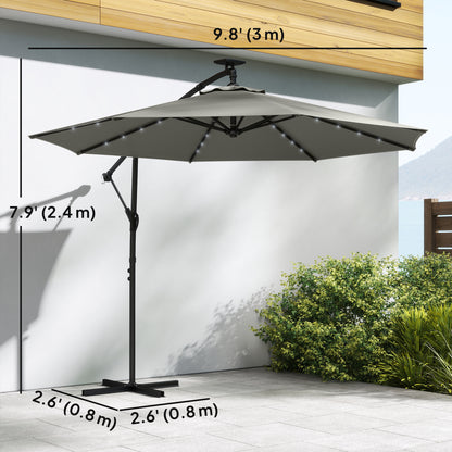 Cantilever Patio Umbrella with Solar LED Lights and Crank