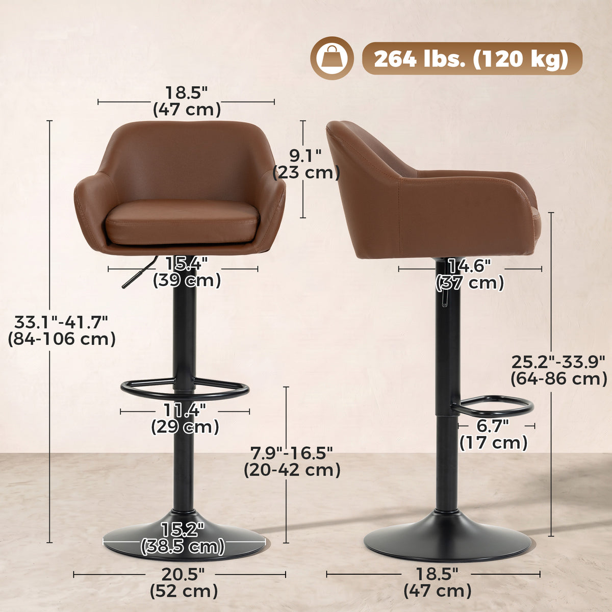 Taburetes de bar ajustables con respaldo — juego de 2