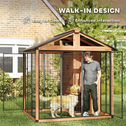 Caseta para perros de 218 cm con diseño walk-in — Amarillo