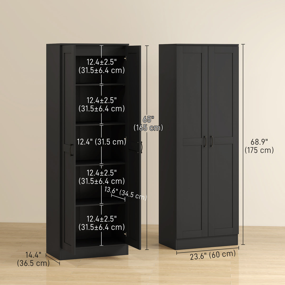 Tall kitchen pantry storage cabinet made of particle board