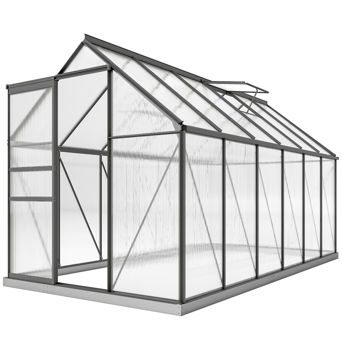 190x375x199cm Charcoal Grey Polycarbonate Greenhouse with Ventilation