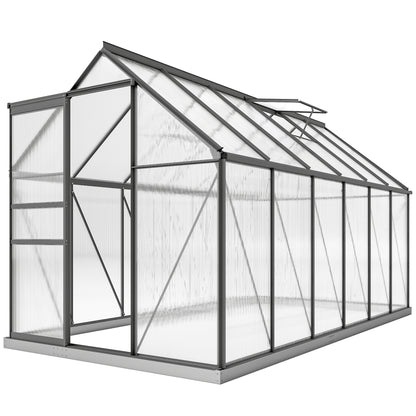 190x375x199cm Charcoal Grey Polycarbonate Greenhouse with Ventilation