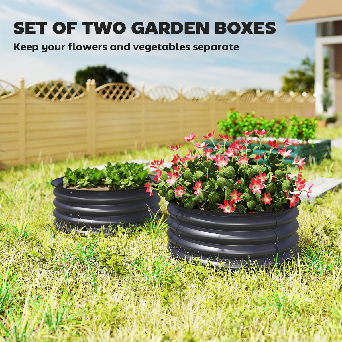 Set of 2 Raised Garden Beds Galvanised Steel Safety