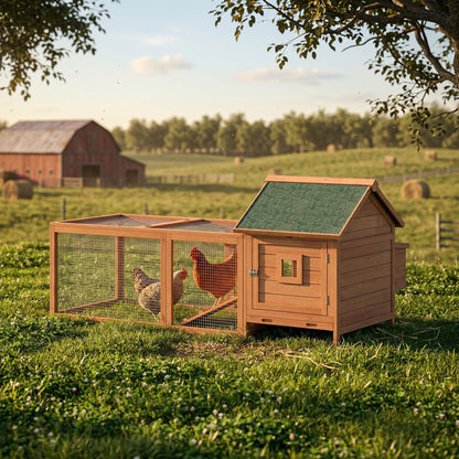 Wooden Chicken Coop with Run and Nesting Box 184 x 101 x 81 cm