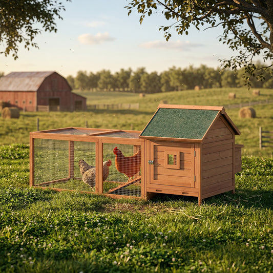 Wooden Chicken Coop with Run and Nesting Box 184 x 101 x 81 cm