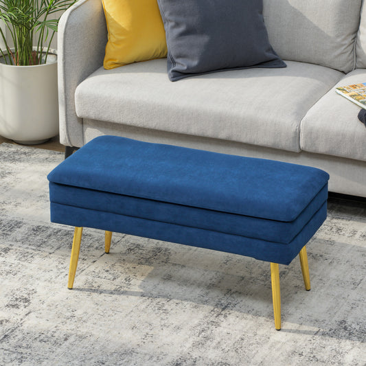 Velvet Storage Ottoman Bench with Steel Legs 79.5 cm