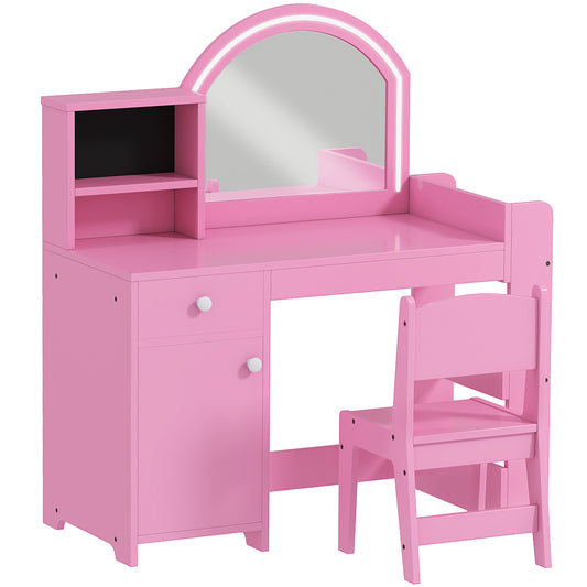 Kids vanity set with lighted mirror and storage
