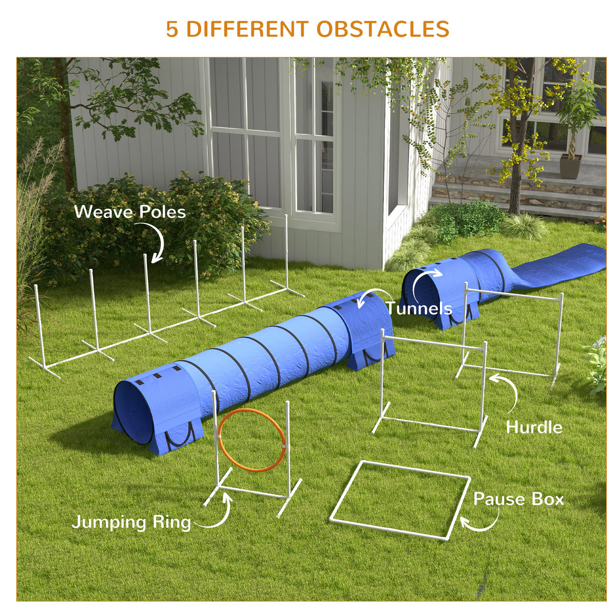 Dog Agility Kit 7 Pieces with Tunnels