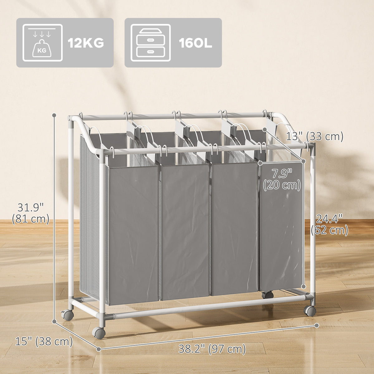 Rolling Laundry Hamper 160L