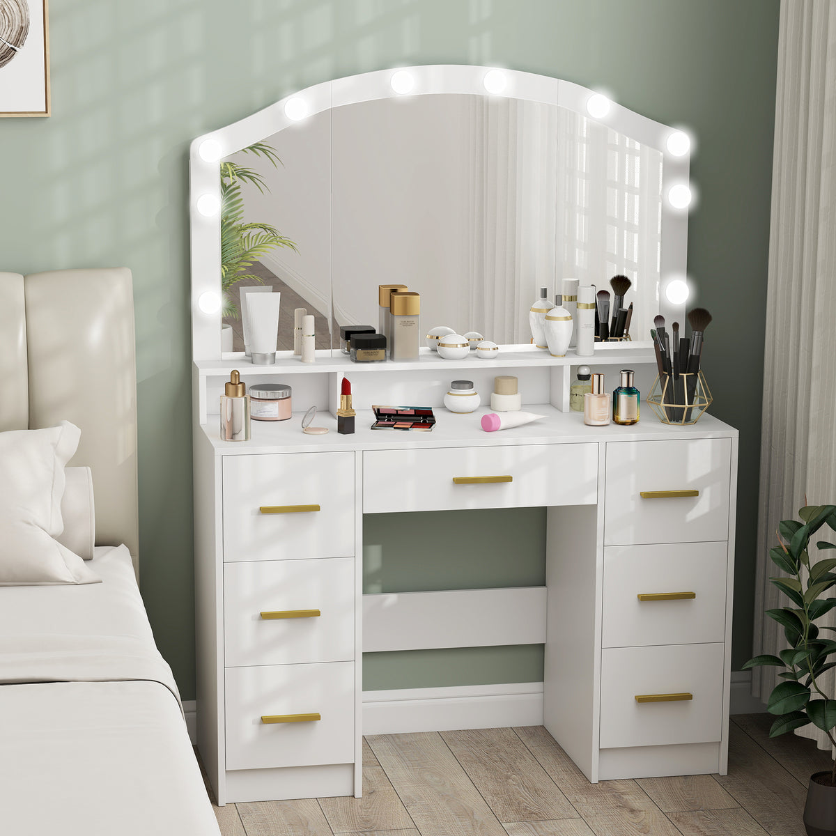 Tocador de maquillaje con espejo y 10 luces LED