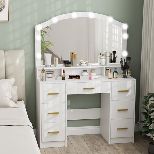 Tocador de maquillaje con espejo y 10 luces LED