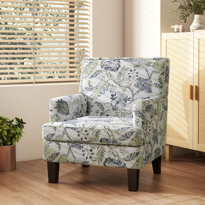 Mid-Century Accent Armchair Floral Pattern Nailhead Trim