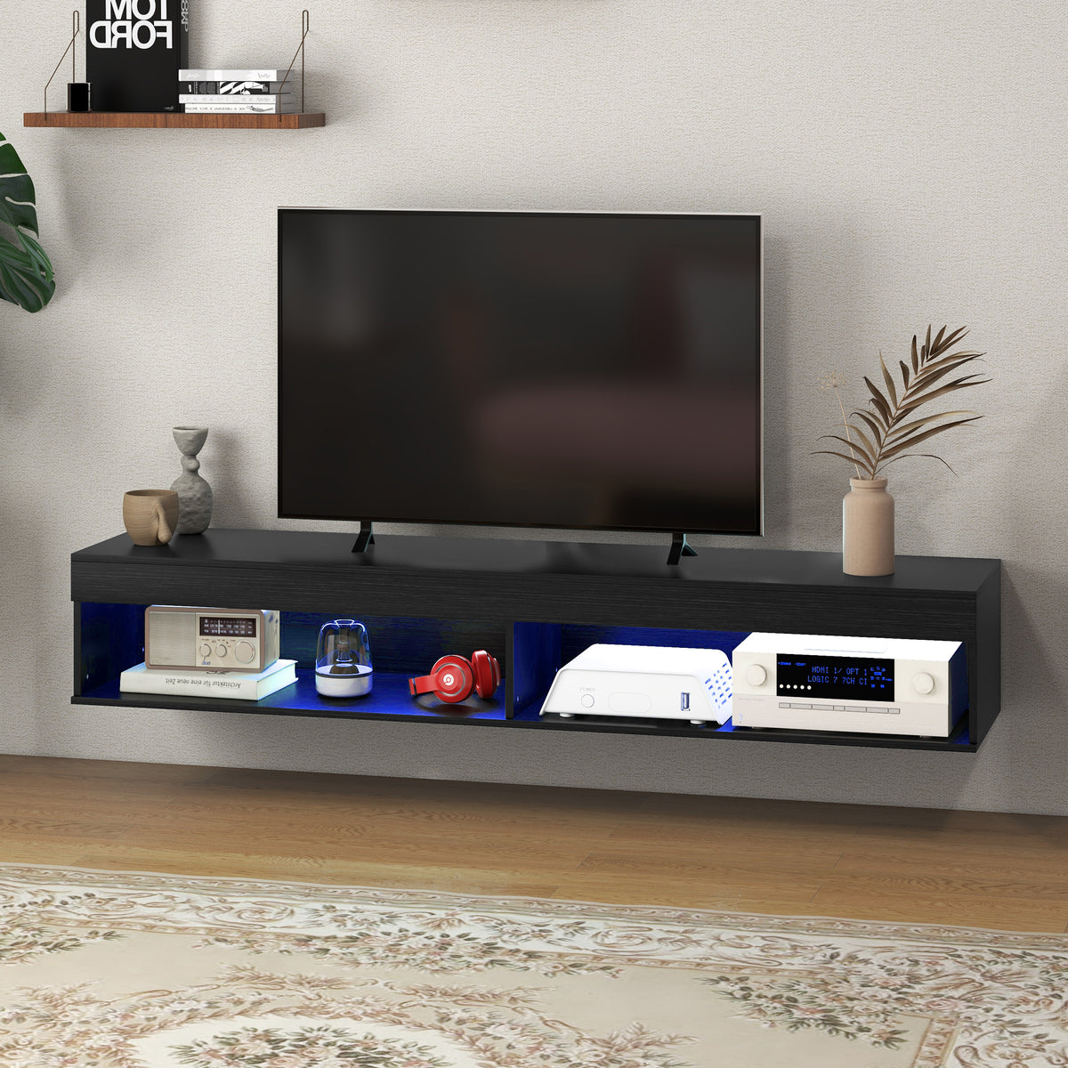 Mueble de TV flotante de pared con luces LED