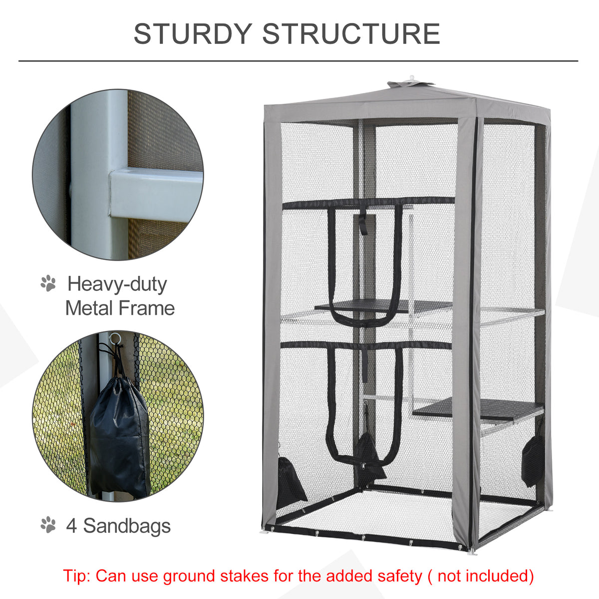 Cercado exterior para gatos con 3 plataformas 201 cm