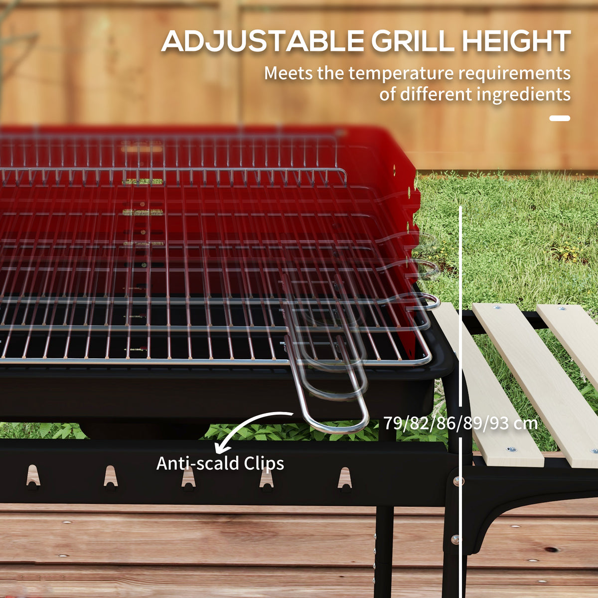 Portable charcoal barbecue grill with adjustable height