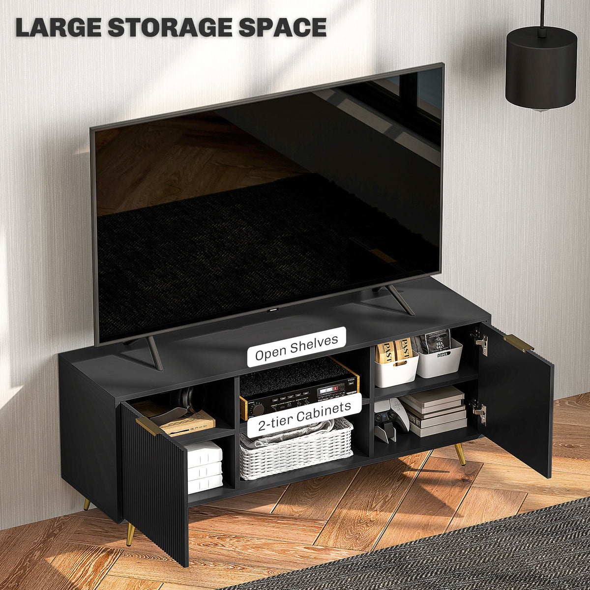 Mueble de TV moderno con almacenamiento para 55 pulgadas