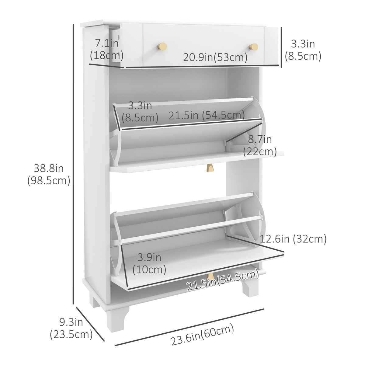 Slim Shoe Cabinet 2 Flip Drawers Adjustable Shelves 8 Pairs