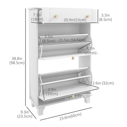 Slim Shoe Cabinet 2 Flip Drawers Adjustable Shelves 8 Pairs