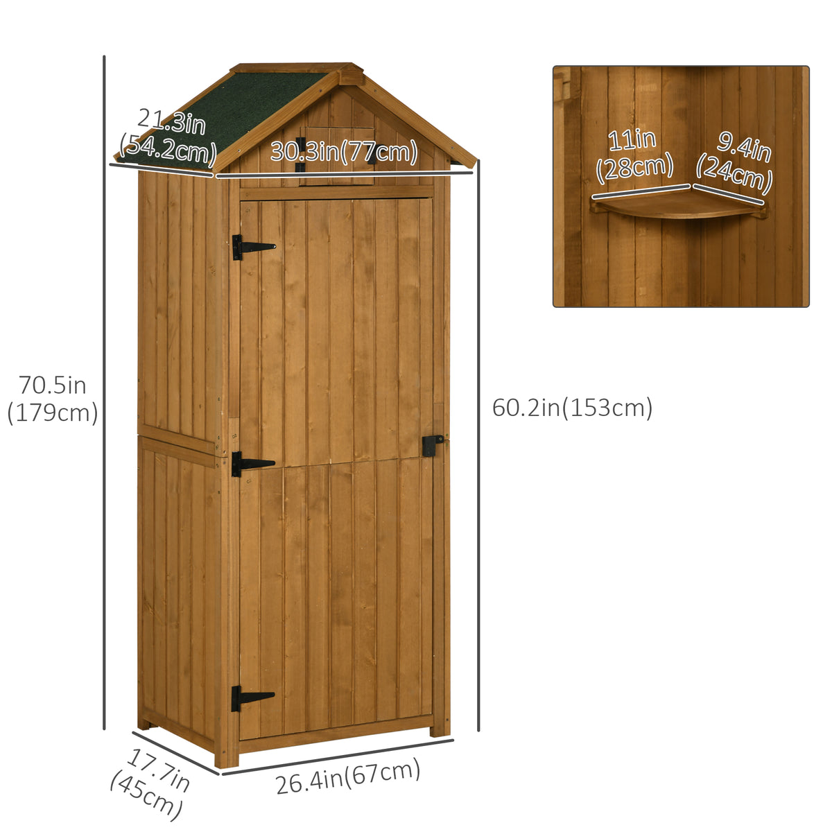 Cobertizo de almacenamiento de 30" x 21" x 71" con 3 estantes