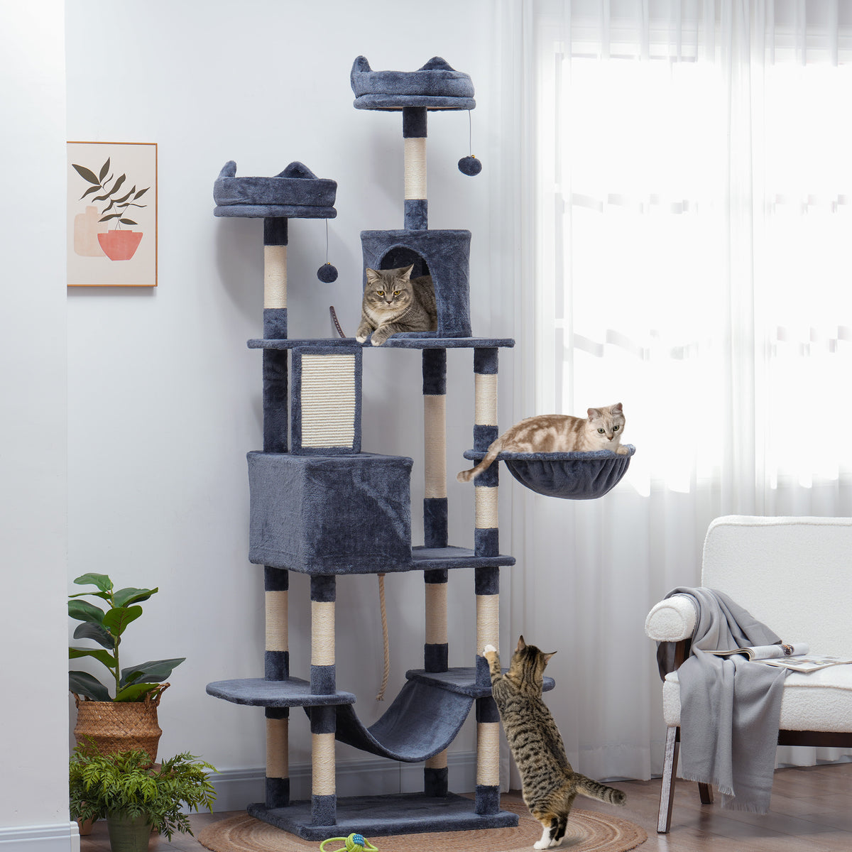 Árbol para gatos multinivel de 81 pulg. con rascadores