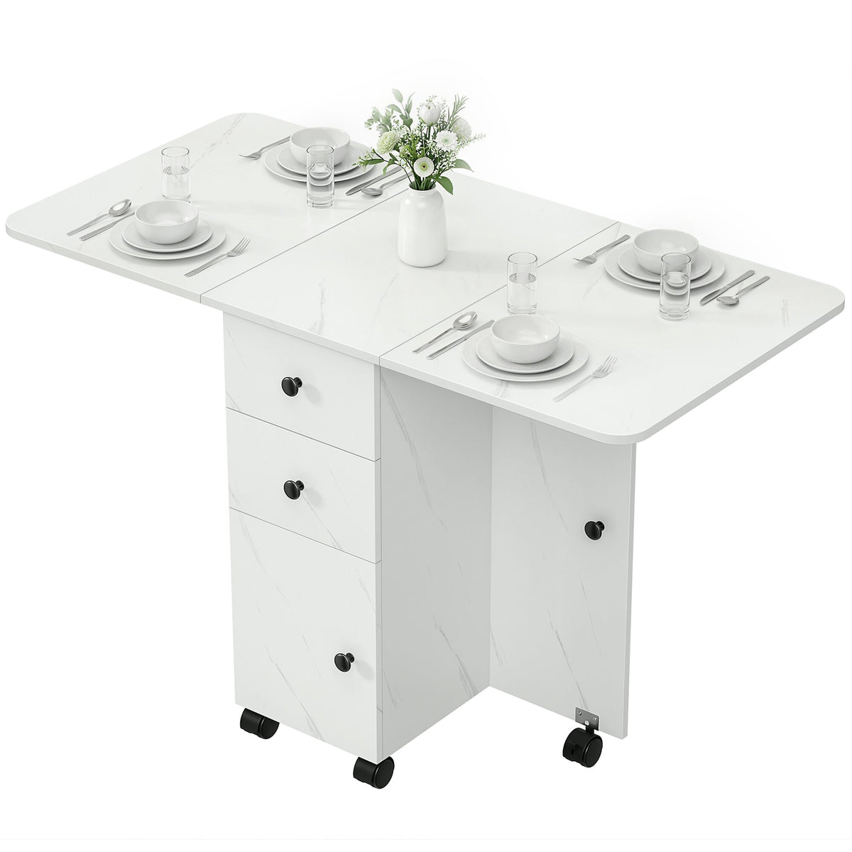 Drop leaf folding dining table with storage — Wheels