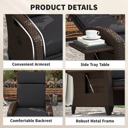 Reclining Wicker Lounge Chair with Adjustable Backrest