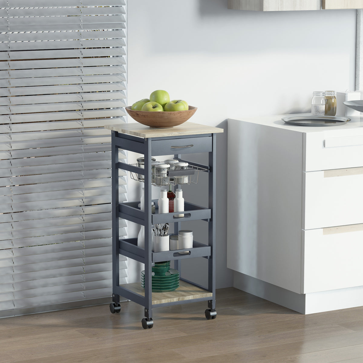 Rolling Kitchen Island Cart with Drawer and Baskets