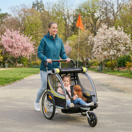 Double 2-in-1 Kids Bike Trailer and Stroller