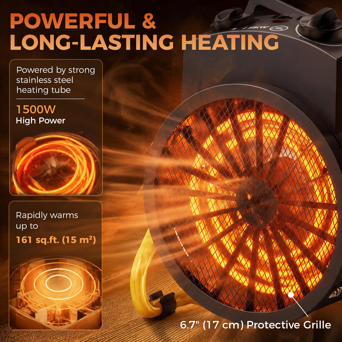 Electric Fan Heater 1500W — Stainless Steel