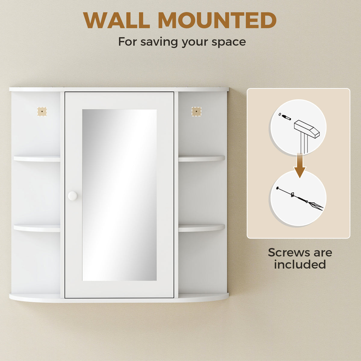 Armario de pared para baño con espejo y estantes