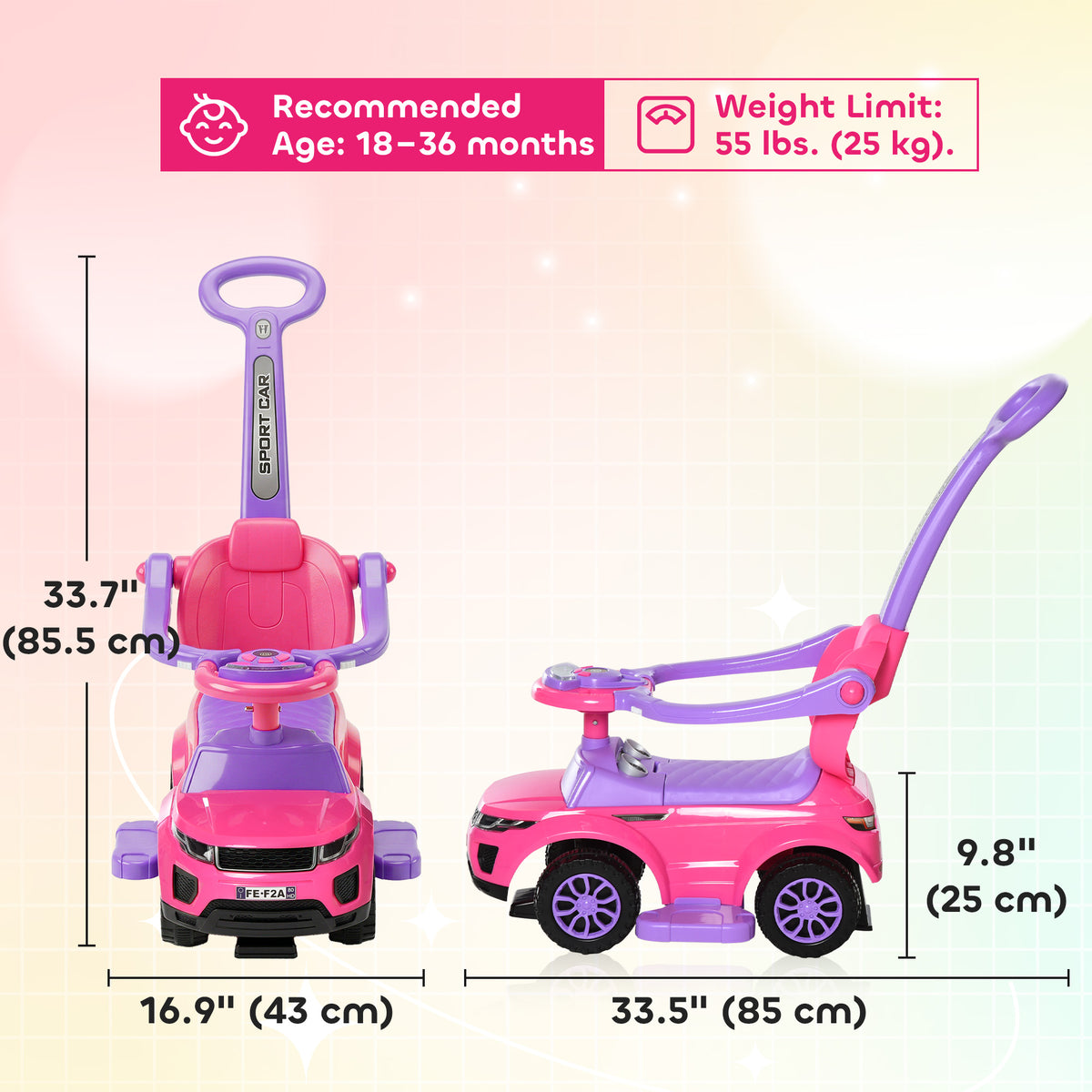 3-in-1 Toddler Push Ride-On Car
