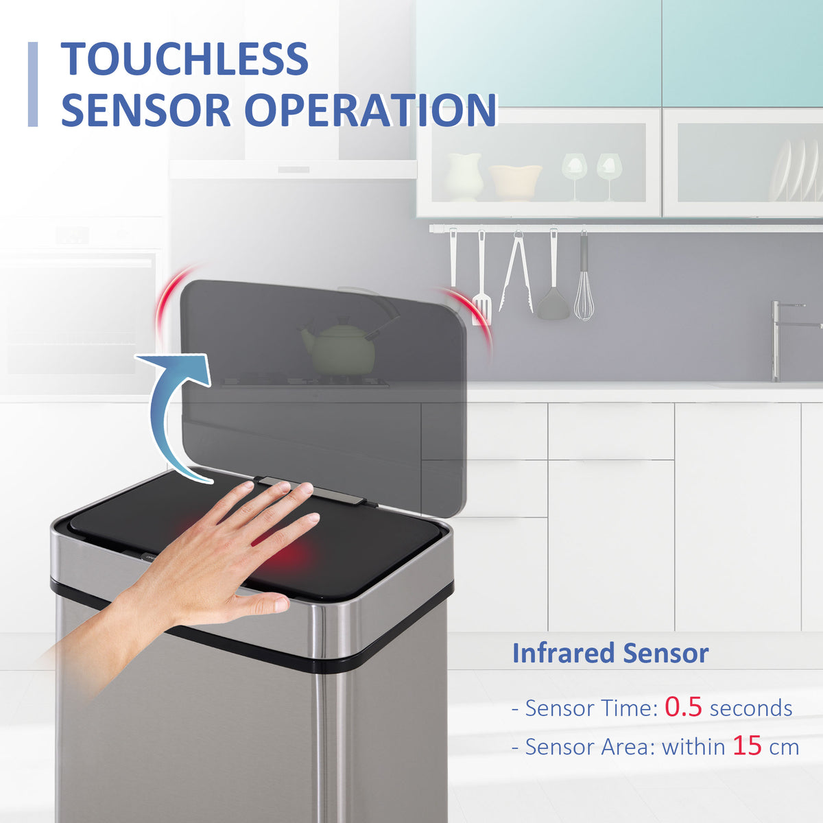 Papelera con sensor de 3 compartimentos, 72 L — Acero inoxidable