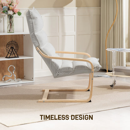 High-Back Velvet Accent Armchair Curved Birch Legs