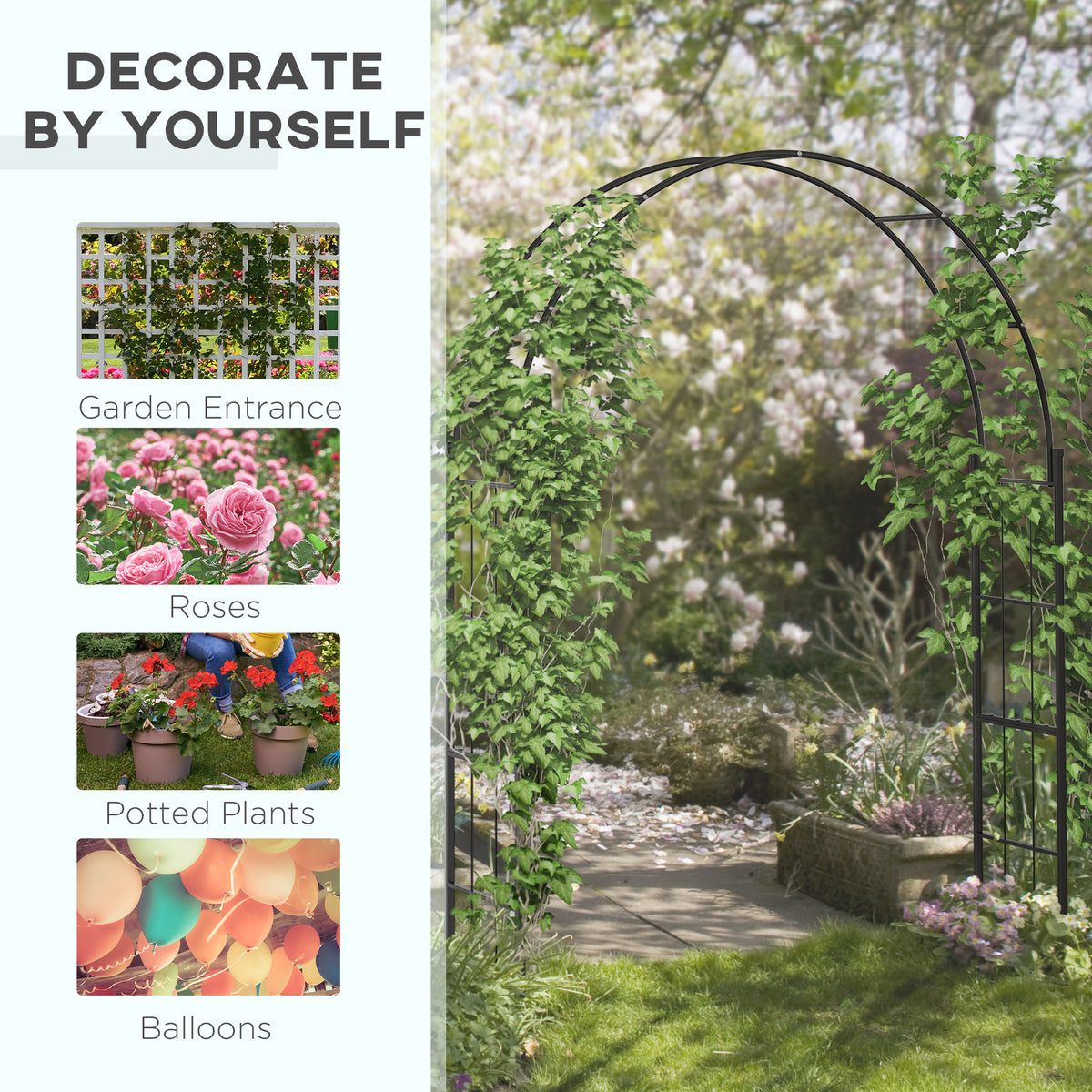 Arco de jardín decorativo con celosía 265 cm