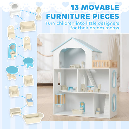 Wooden doll house with elevator