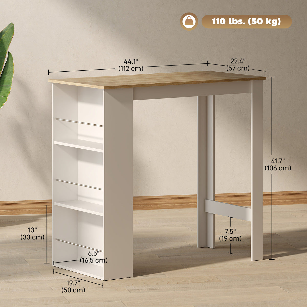 Bar table counter height 3 storage shelves