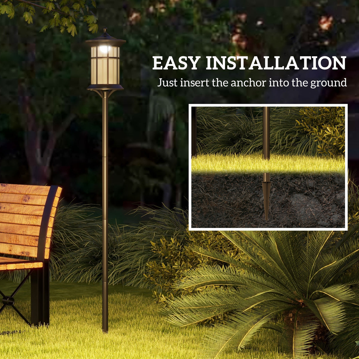 Lámpara de pie solar exterior LED blanco frío 183 cm