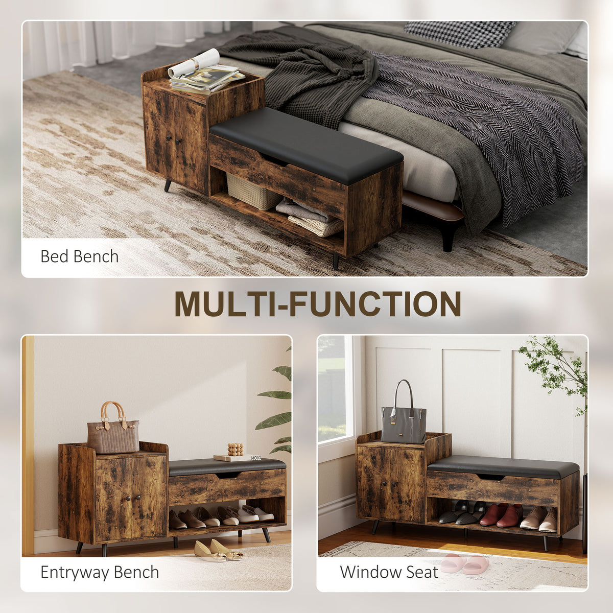Industrial storage entryway bench