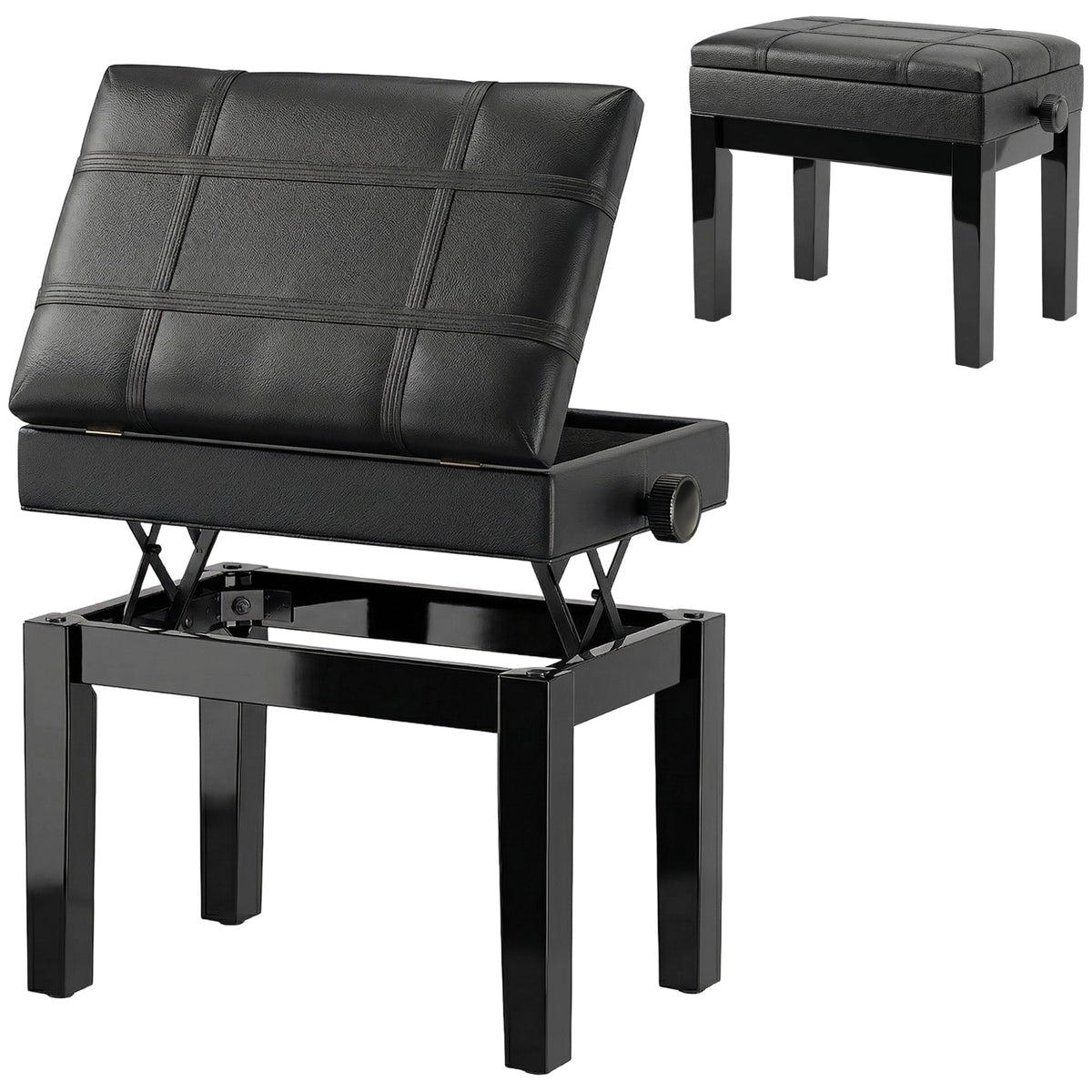 Faux leather adjustable piano bench with storage